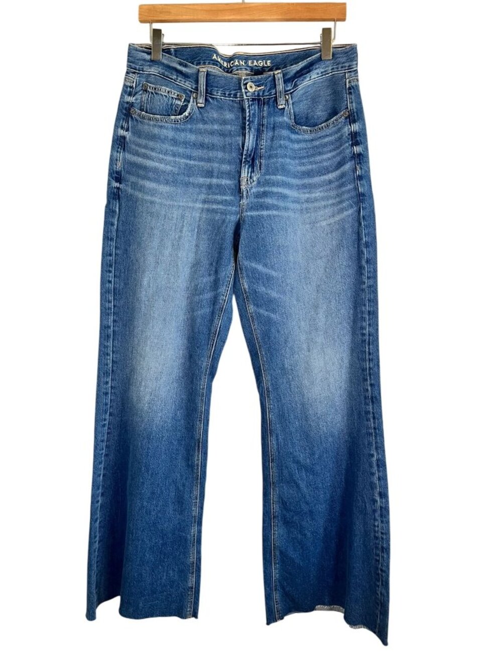 American‎ Eagle Low Rise Baggy Flare Denim Jeans 8 Blue  Retro Classic Western